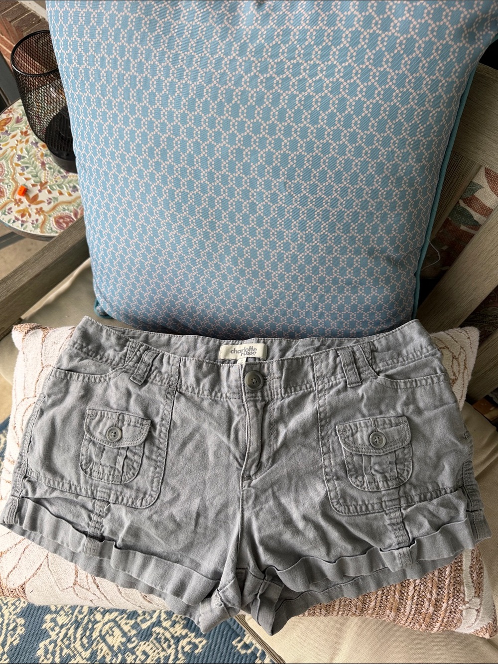 Charlotte Russe Light Gray Hem Cargo Shorts